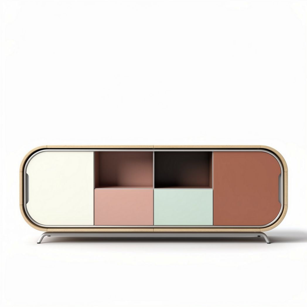 Modern modular storage cabinet with four compartments in pastel colors 120 x 40 x 50cm