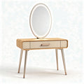 Vanity table with oval mirror in light wood finish dimensions 80 x 40 x 140cm