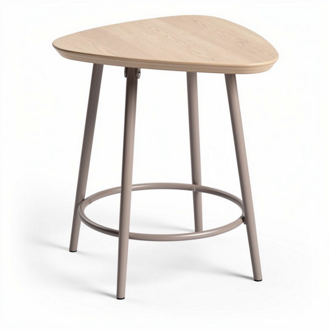 Triangular wood top side table with metal legs in beige finish 45 x 45 x 75cm