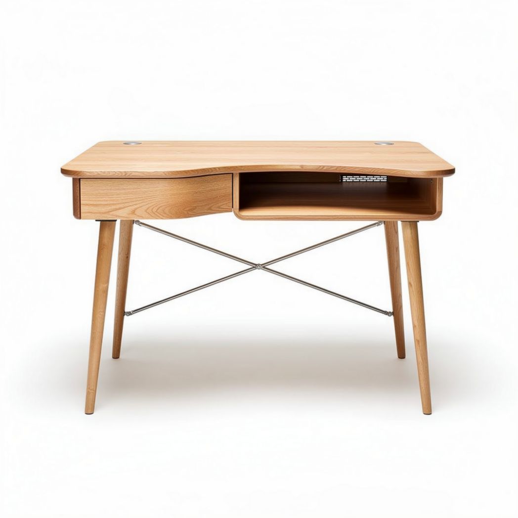 Wooden desk with storage drawer and metal legs 120 x 60 x 75cm
