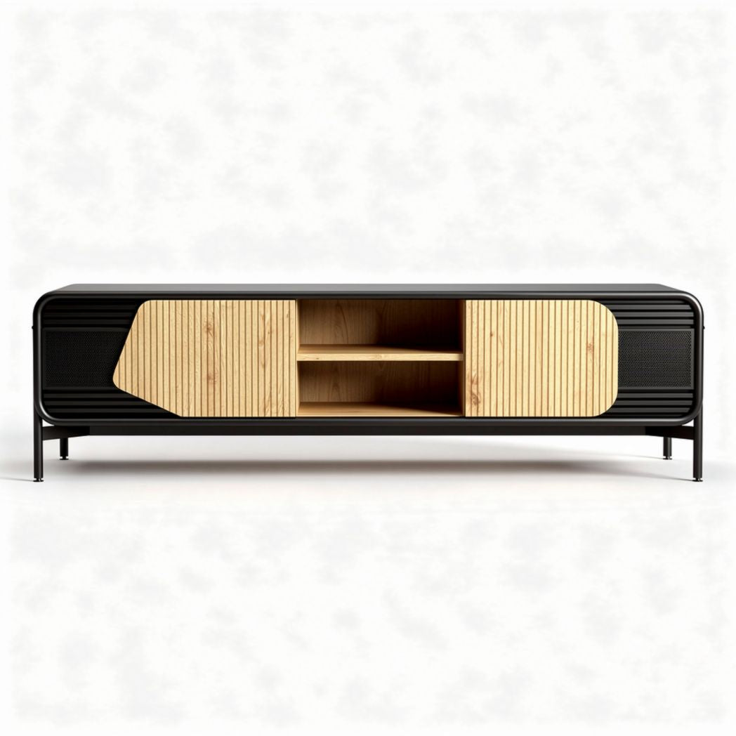 Modern wooden and metal TV stand with storage 160 x 40 x 50cm