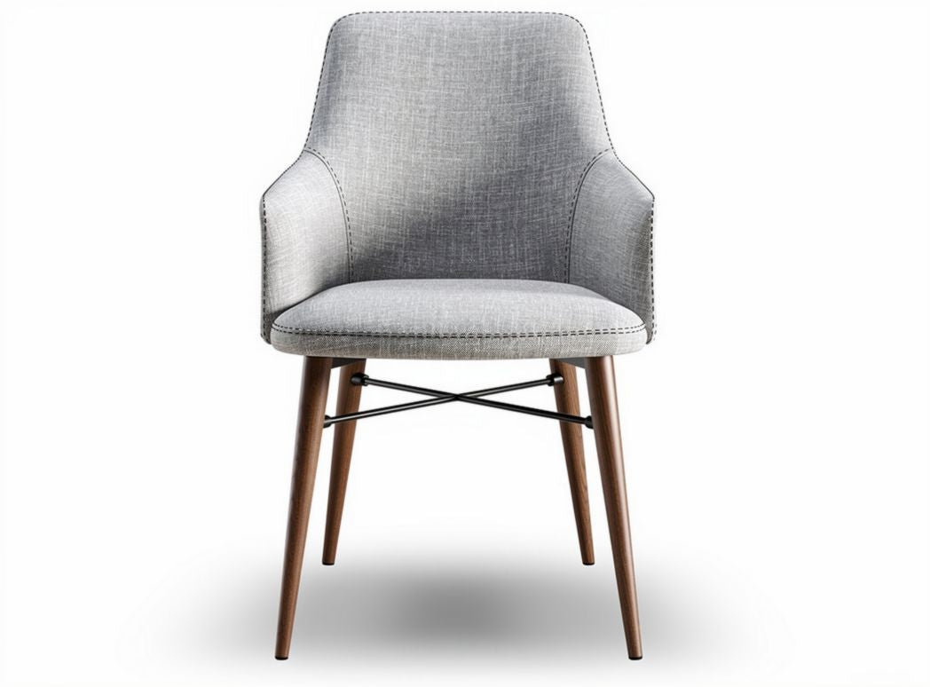Gray fabric dining chair with wooden legs and ergonomic design 55 x 55 x 80cm