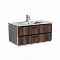 Wall mounted bathroom vanity cabinet with wooden finish and ceramic sink 60 x 45 x 30cm