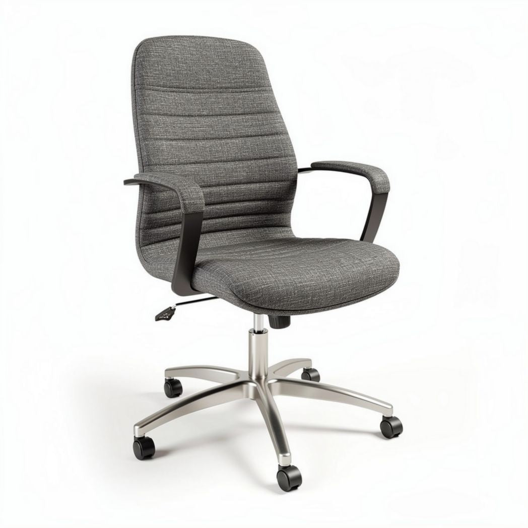 Office chair with adjustable seat height and gray fabric upholstery 60 x 65 x 100cm