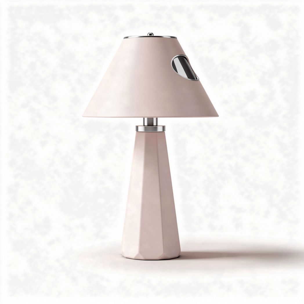 Geometric table lamp with metal accents and soft pink ceramic base 25 x 25 x 40cm
