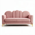 Clam shell design upholstered sofa in pink fabric 195 x 90 x 85cm