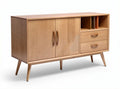 Wooden sideboard with two doors and two drawers in natural oak finish 120 x 40 x 75cm