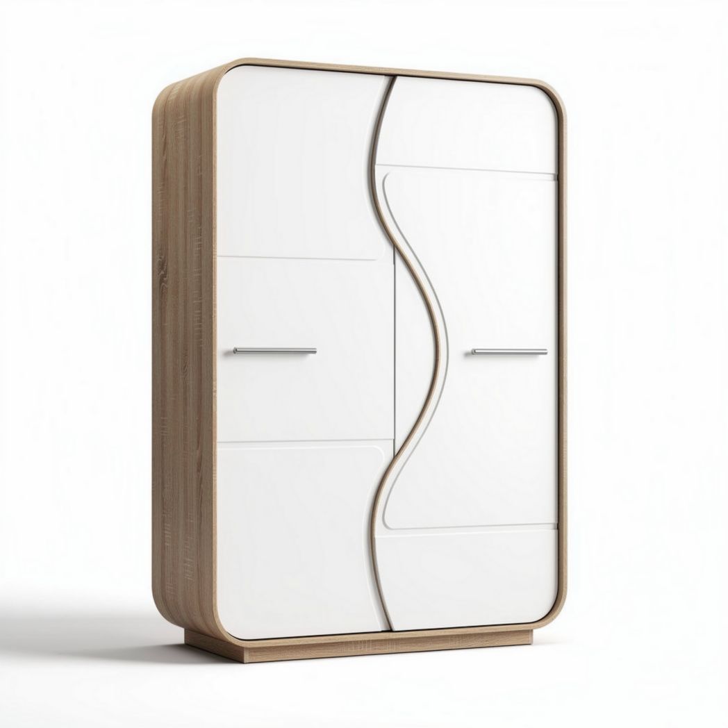 Modern decorative cabinet with white and wood finish 80 x 40 x 120cm