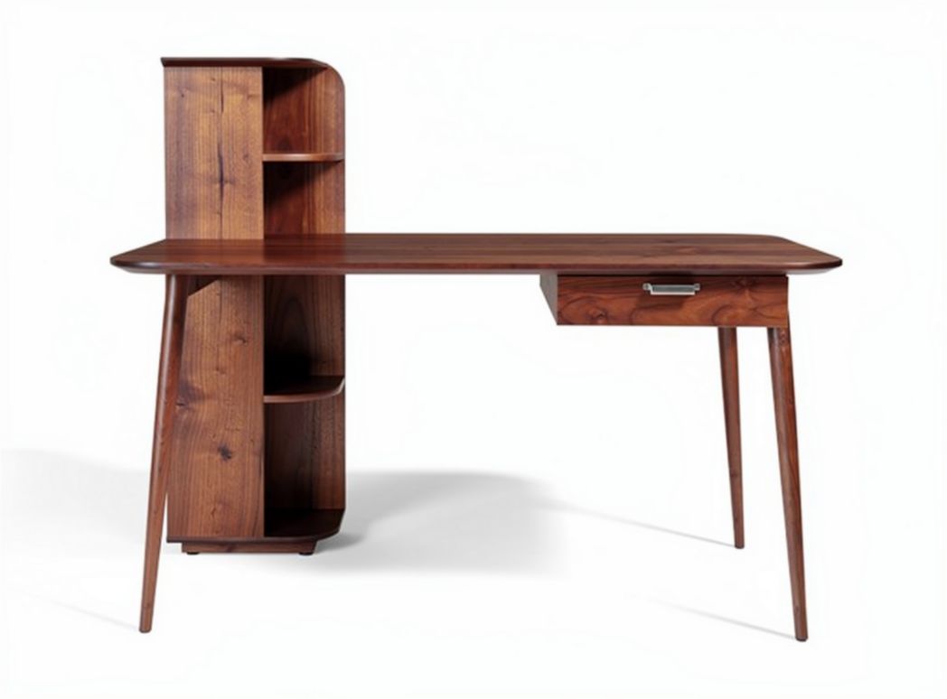 Wooden study desk with storage shelves and drawer in walnut finish 150 x 75 x 110cm