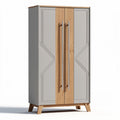 Wooden wardrobe with two doors and gray finish measuring 90 x 50 x 180cm