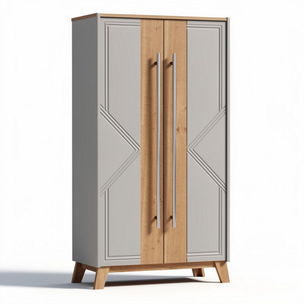 Wooden wardrobe with two doors and gray finish measuring 90 x 50 x 180cm