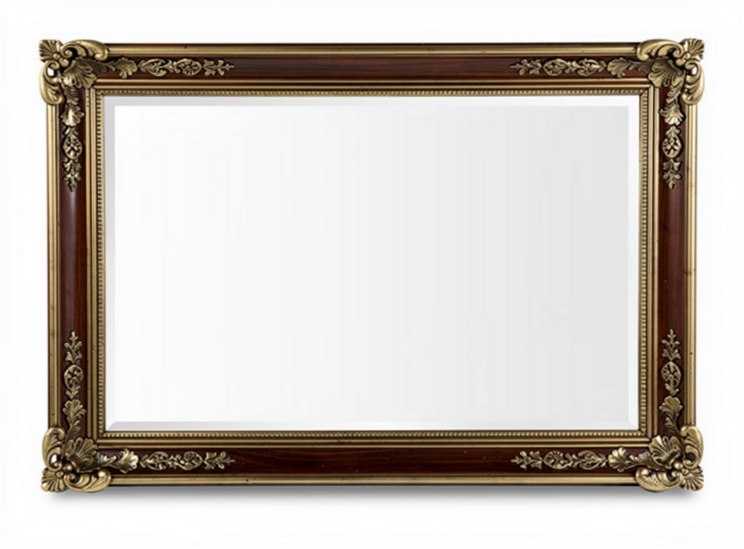 Wooden framed wall mirror with ornate gold detailing 100 x 70 x 5cm