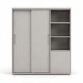 Sliding door storage cabinet with shelves and drawer in gray fabric 90 x 40 x 120cm